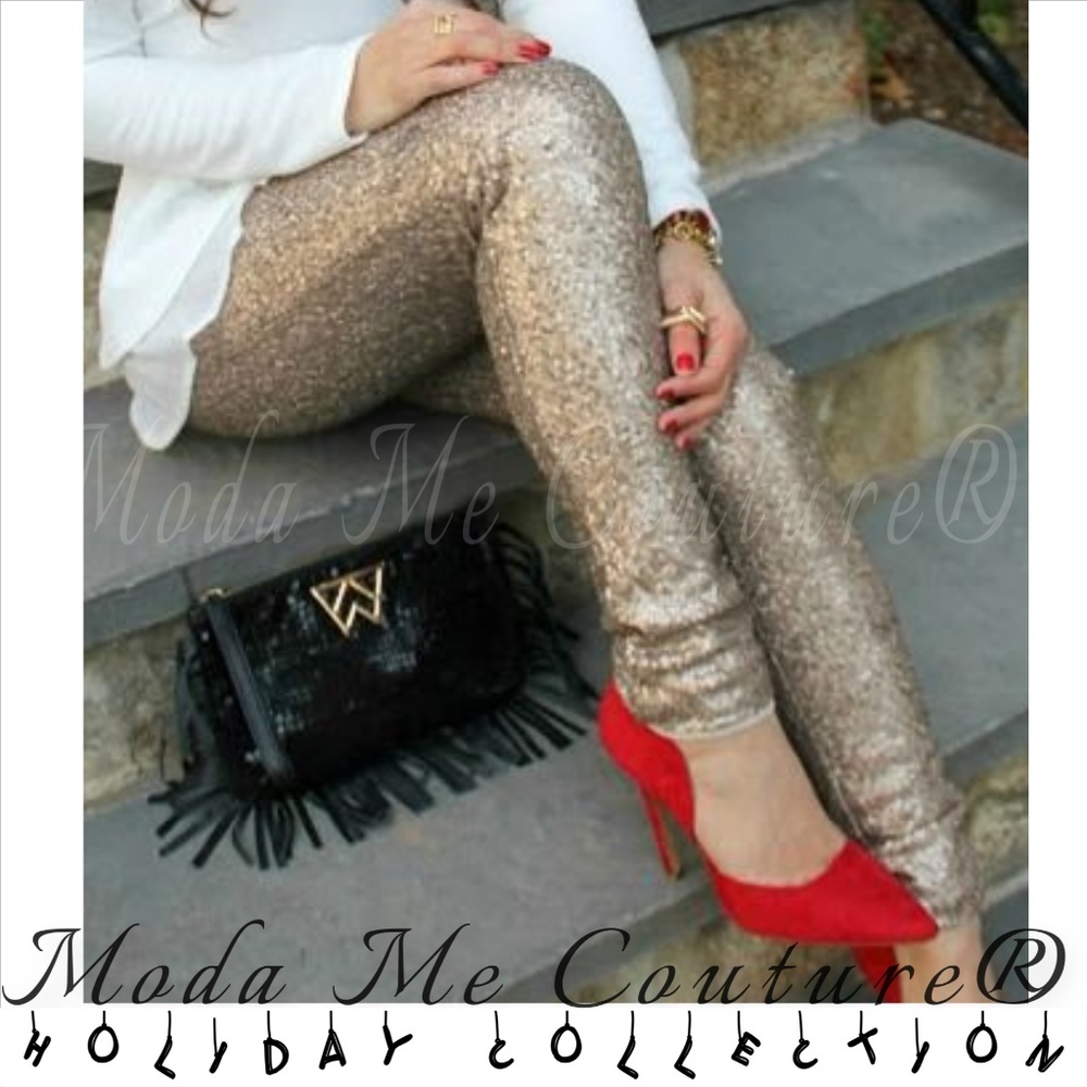 Champagne Sequin Skinny Pants - Picture 4 of 4